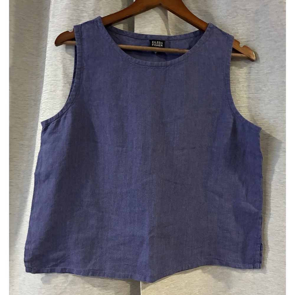 Eileen Fisher Womens Irish Linen Tank Top Purple Sleeveless Medium